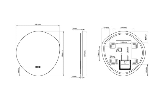Origins Claris 600mm Organic Mirror - No Frame - CLR-01G658-03 - Envy Bathrooms Ltd