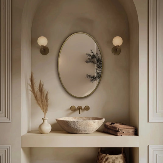 Origins Delphine 550mm Oval Mirror - Brushed Brass - DEL-00V558-BB - Envy Bathrooms Ltd