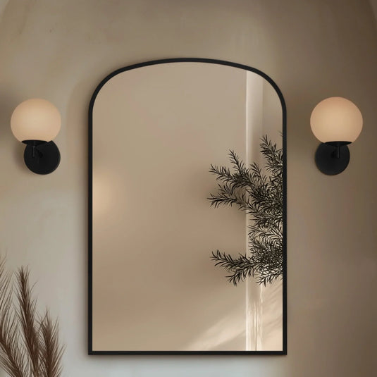 Origins Delphine 600mm Overmantel Arch Mirror - Black - DEL-00R069-BK - Envy Bathrooms Ltd