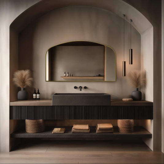 Origins Delphine 1200mm Overmantel Arch Mirror - Brushed Brass - DEL-00R127-BB - Envy Bathrooms Ltd