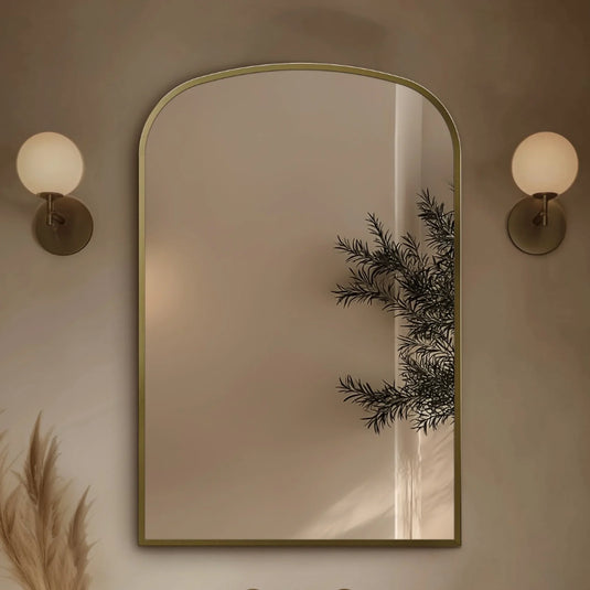 Origins Delphine 600mm Overmantel Arch Mirror - Brushed Brass - DEL-00R069-BB - Envy Bathrooms Ltd