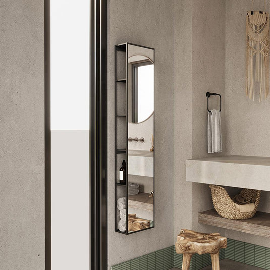 Origins Dockside Mirror With Open Shelving 140 - Black - Envy Bathrooms Ltd