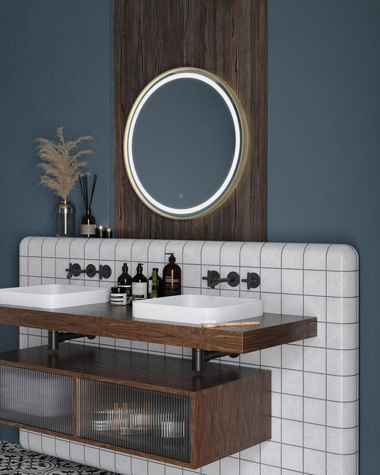 Origins Lomax Light Round Mirror 70 - Brushed Brass - Envy Bathrooms Ltd