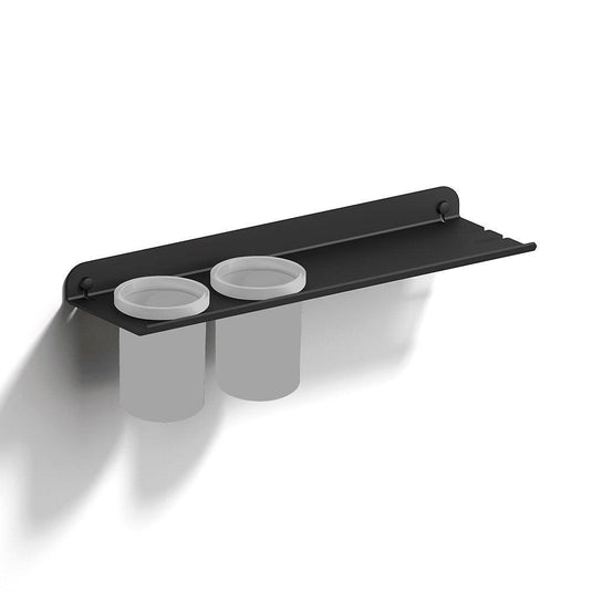 Origins Quick Shelf with Double Large Tumbler - Black/White Frosted - Envy Bathrooms Ltd