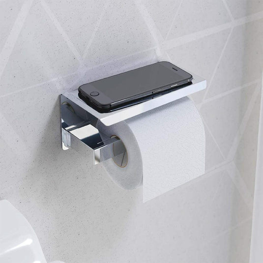 Origins S Cube Toilet Roll Holder with Shelf - Chrome - Envy Bathrooms Ltd