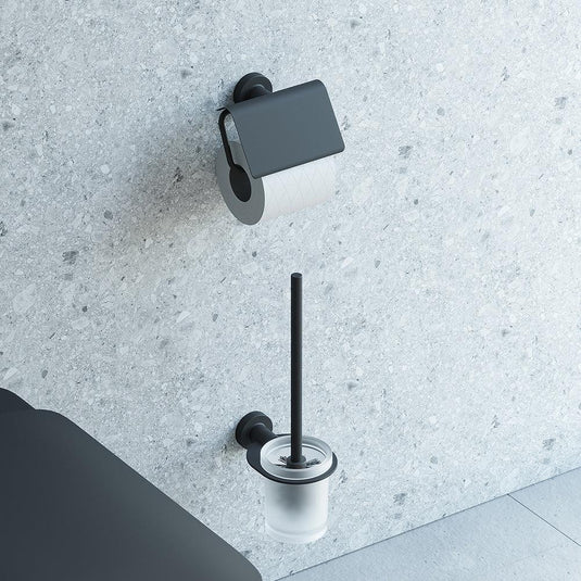 Origins Tecno Project Toilet Roll Holder with Flap - Black - Envy Bathrooms Ltd