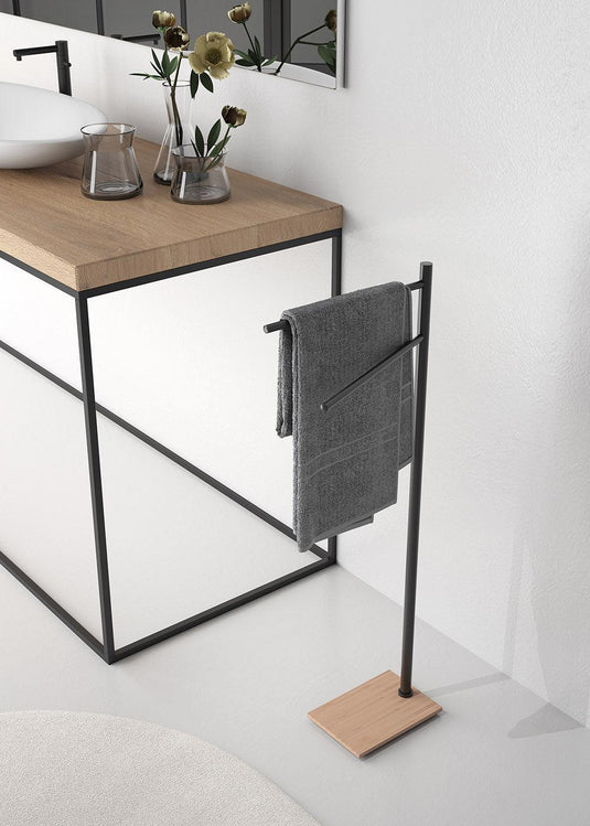 Origins Trilly Towel Stand - Black/Bamboo - Envy Bathrooms Ltd
