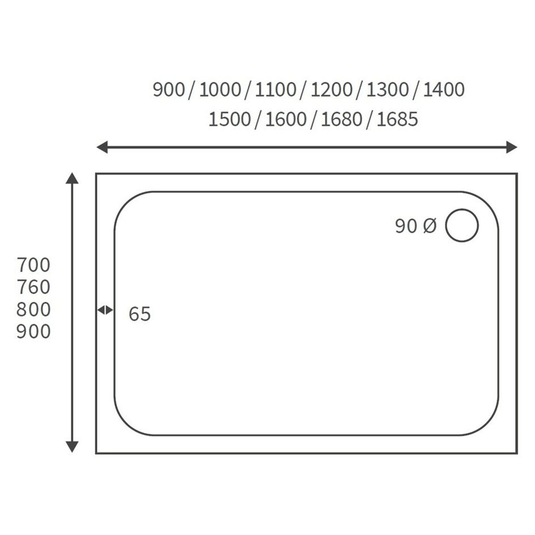 Poppy 45mm Low Profile 1300x900mm Rectangular Tray & Waste - RUBY106698 - Envy Bathrooms Ltd