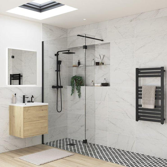 Poppy Apollo 900mm Wetroom Panel & Support Bar - Black - RUBY107541 - Envy Bathrooms Ltd