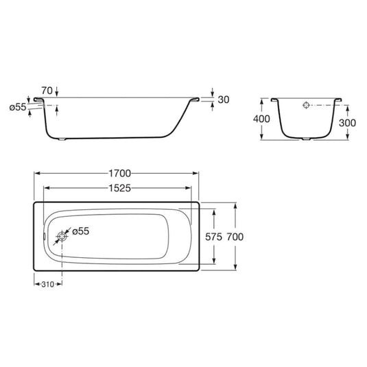 Roca Contesa 1600x700mm Single Ended Anti-Slip Bath | A2359J0000