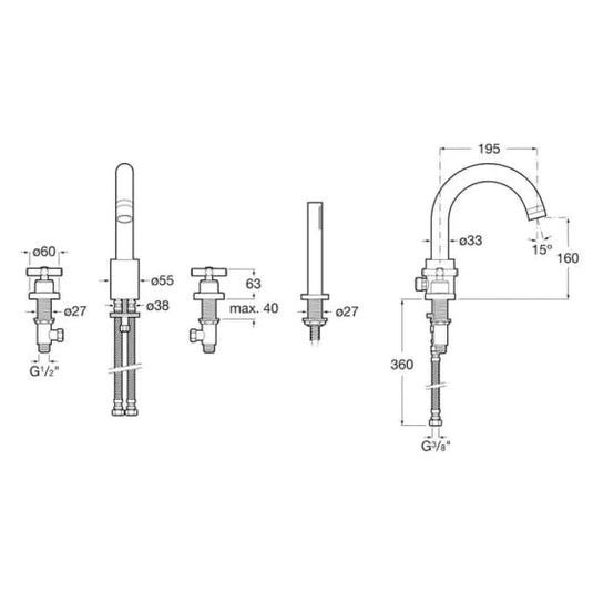 Roca Loft 4 Hole Deck Bath/Shower Mixer & Handset | A5A0943C00