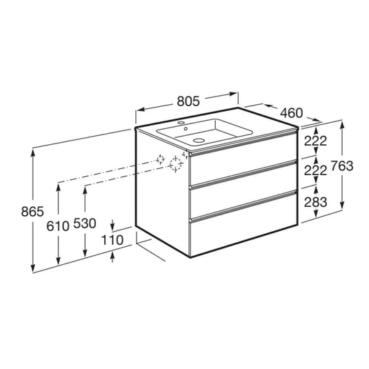 Roca The Gap 800mm 3 Drawer Left Handed Vanity Unit Gloss White | A857407806