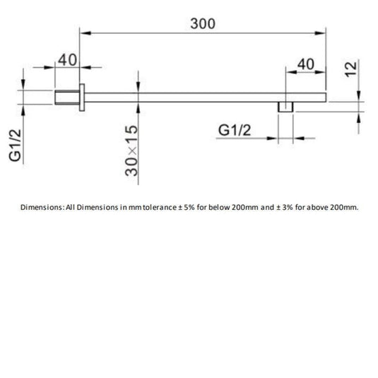 RAK Ceramics 300mm Wall Shower Arm Square - Black - RAKSHW0001B - Envy Bathrooms Ltd