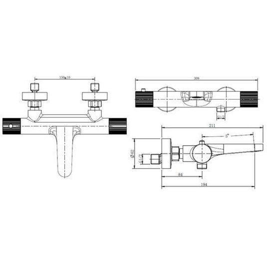 RAK Ceramics Amalfi Wall Mounted Exposed Thermostatic Bath Shower Mixer - Matt Black - RAKAMA3009B - Envy Bathrooms Ltd