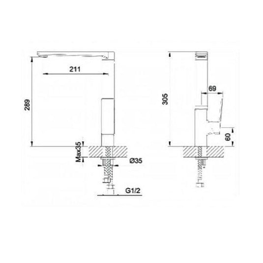 RAK Ceramics Angled Kitchen Sink Mixer With Single Side Lever - Chrome - RAKKIT010 - Envy Bathrooms Ltd