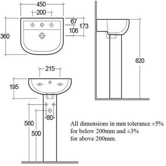 RAK Ceramics Compact 45cm Basin - 2 Tap Holes - Alpine White - CO1901NCHAWHA - Envy Bathrooms Ltd