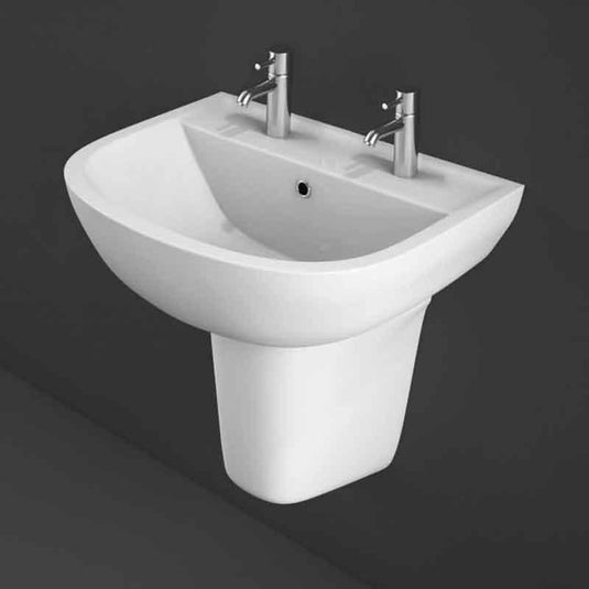 RAK Ceramics Compact 54.5cm Pedestal Basin - 2 Tap Holes - Alpine White - CO2101NCHAWHA - Envy Bathrooms Ltd