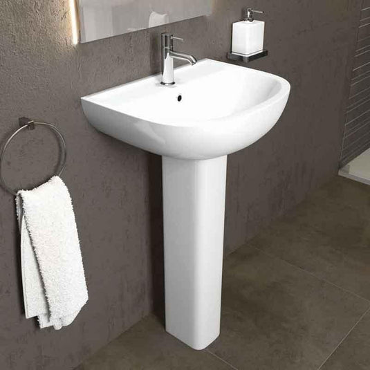 RAK Ceramics Compact 54.5cm Pedestal Basin - 1 Tap Hole - Alpine White - CO0801AWHA - Envy Bathrooms Ltd