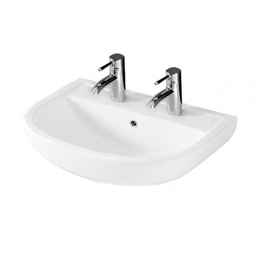 RAK Ceramics Compact 54.5cm Pedestal Basin - 2 Tap Holes - Alpine White - CO2101NCHAWHA - Envy Bathrooms Ltd