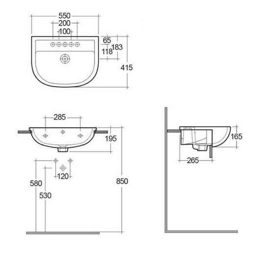 RAK Ceramics Compact 55cm Semi Recessed Basin - 2 Tap Holes - Alpine White - CO2201NCHAWHA - Envy Bathrooms Ltd