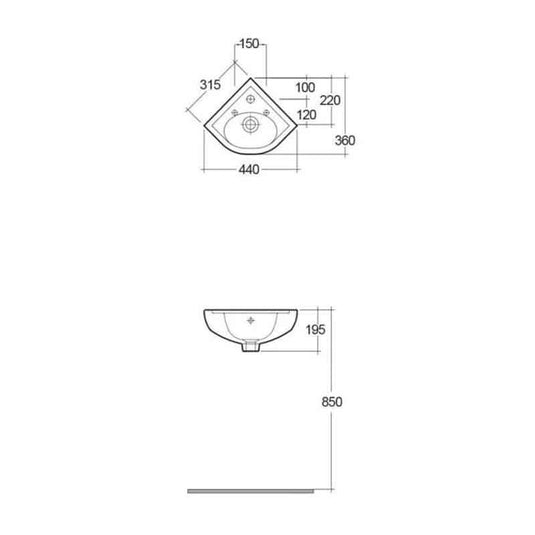 RAK Ceramics Compact Corner Basin - 1 Tap Hole - Alpine White - CO2601AWHA - Envy Bathrooms Ltd