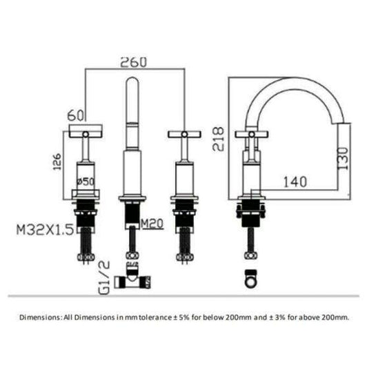 RAK Ceramics Ella 3 Hole Deck Mounted Bath Filler - Chrome - RAKELL3011 - Envy Bathrooms Ltd