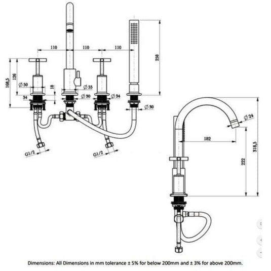 RAK Ceramics Ella 4 Hole Deck Mounted Bath Shower Mixer - Chrome - RAKELL3013 - Envy Bathrooms Ltd