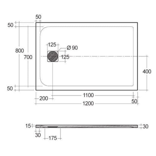 RAK Ceramics Feeling 1200 x 800mm Stone Effect Shower Tray with Anti-Slip - Grey - RFST080120S503 - Envy Bathrooms Ltd