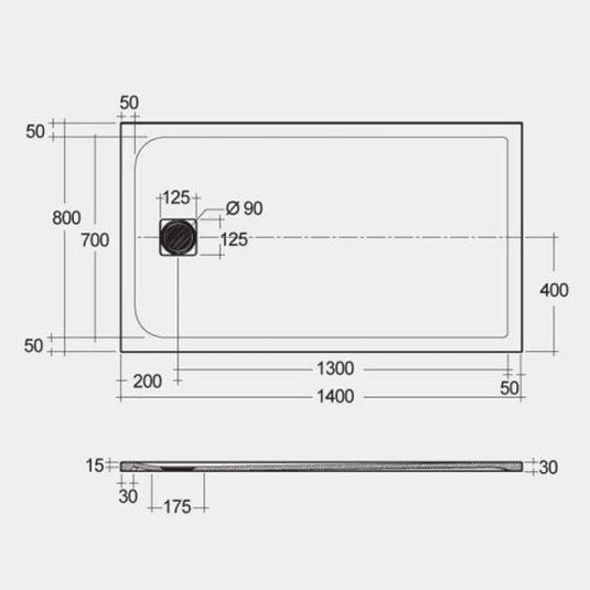RAK Ceramics Feeling 1400 x 800mm Stone Effect Shower Tray with Anti-Slip - Black - RFST080140S504 - Envy Bathrooms Ltd