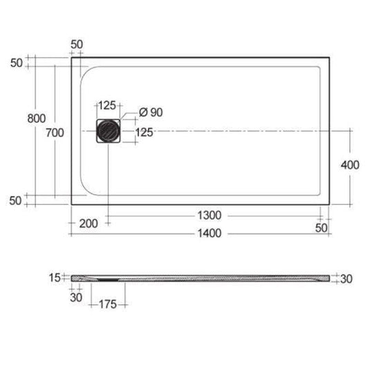 RAK Ceramics Feeling 1400 x 800mm Stone Effect Shower Tray with Anti-Slip - Grey - RFST080140S503 - Envy Bathrooms Ltd