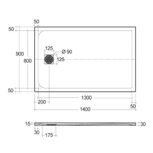 RAK Ceramics Feeling 1400 x 900mm Stone Effect Shower Tray with Anti-Slip - Black - RFST090140S504 - Envy Bathrooms Ltd
