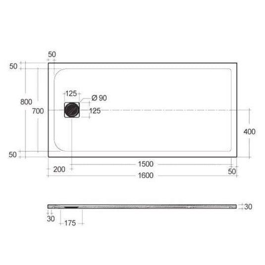 RAK Ceramics Feeling 1600 x 800mm Stone Effect Shower Tray with Anti-Slip - Black - RFST080160S504 - Envy Bathrooms Ltd