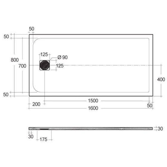 RAK Ceramics Feeling 1600 x 800mm Stone Effect Shower Tray with Anti-Slip - Grey - RFST080160S503 - Envy Bathrooms Ltd