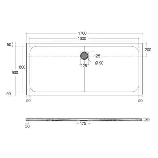 RAK Ceramics Feeling 1700 x 900mm Bath Replacement Shower Tray RAK Ceramics Solid - Grey - RFBR090170S503 - Envy Bathrooms Ltd