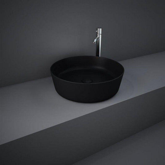 RAK Ceramics Feeling 42cm Round Slim Countertop Wash Basin - Matt Black - FEECT4200504A - Envy Bathrooms Ltd