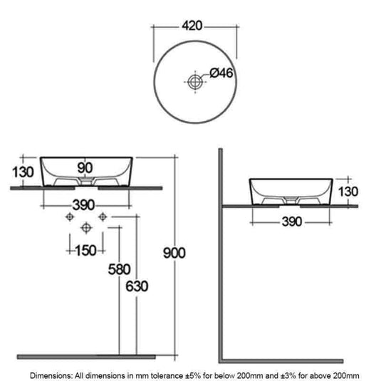 RAK Ceramics Feeling 42cm Round Slim Countertop Wash Basin - Matt Greige - FEECT4200505A - Envy Bathrooms Ltd