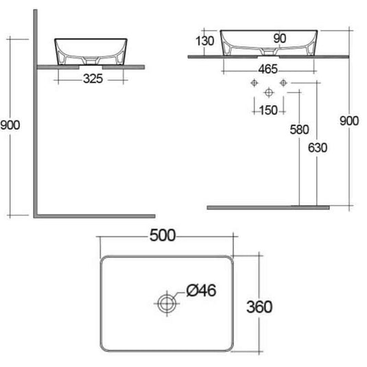 RAK Ceramics Feeling 50cm Rectangular Counter Top Wash Basin - Alpine White - FEECT5000AWHA - Envy Bathrooms Ltd