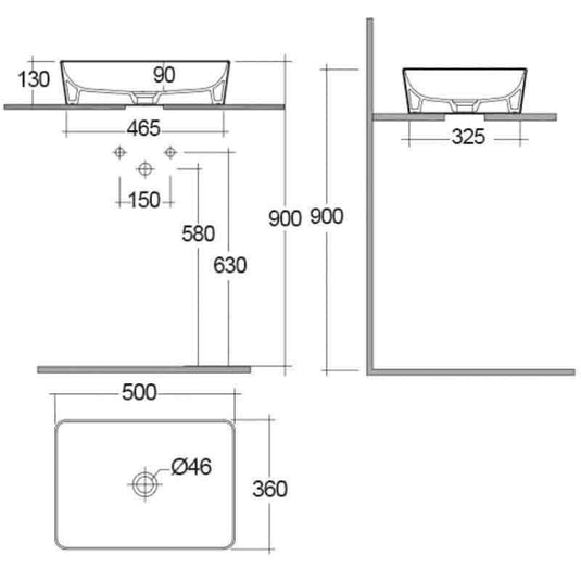 RAK Ceramics Feeling 50cm Rectangular Slim Countertop Wash Basin - Matt Cappuccino - FEECT5000514A - Envy Bathrooms Ltd