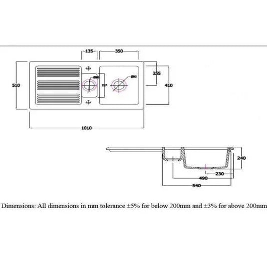 RAK Ceramics Gourmet Sink 1 - 1.5 Bowl Kitchen Sink with Reversible Drainer - OC175AWHA - Envy Bathrooms Ltd