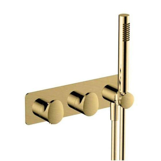 RAK Ceramics Horizontal Dual Outlet Thermostatic Concealed Shower Valve & Hand Shower - Brushed Gold - RAKITA3305G - Envy Bathrooms Ltd