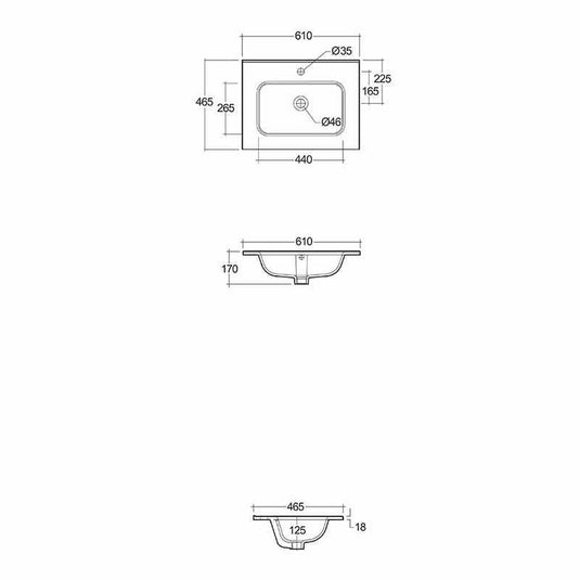 RAK Ceramics Joy Drop-In Washbasin 1 Tap Hole 60cm - Pure White - JOYDI06101WH - Envy Bathrooms Ltd