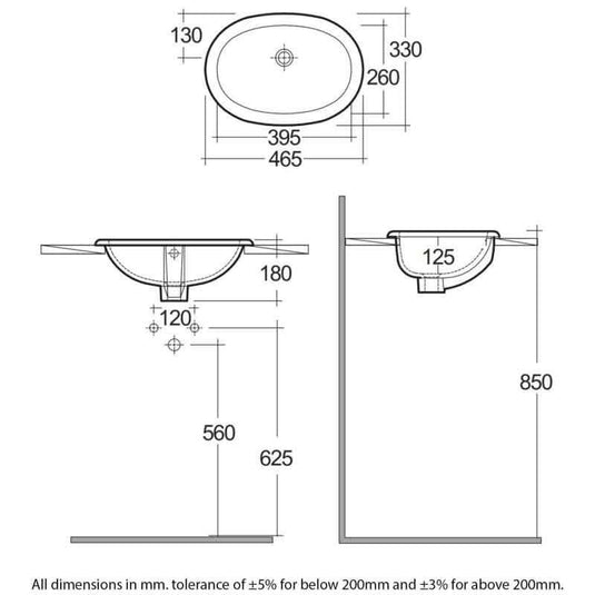 RAK Ceramics Lily 46cm Inset Basin - OC36AWHA - Envy Bathrooms Ltd