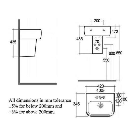 RAK Ceramics Metropolitan 42cm Basin 2 Tap Holes - MP0702AWHA - Envy Bathrooms Ltd