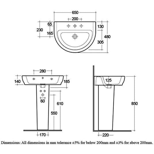 RAK Ceramics Moon 65cm Basin - 1 Tap Hole - HAR101AWHA - Envy Bathrooms Ltd