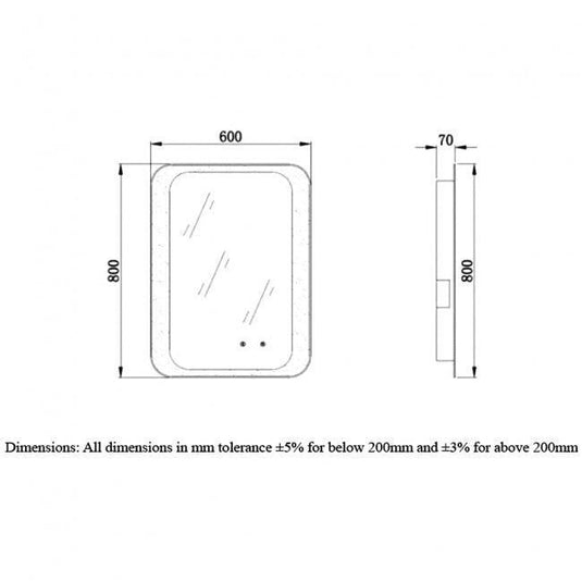 RAK Ceramics Moon Led Mirror With On/Off Switch Demister Pad And Bluetooth 600 x 800mm - RAKHAR5003 - Envy Bathrooms Ltd