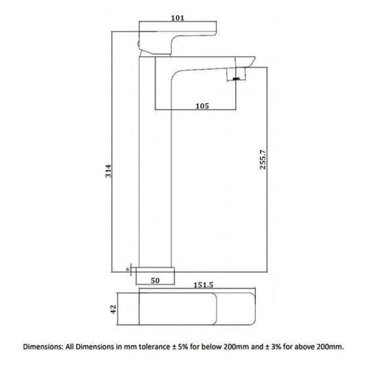 RAK Ceramics Moon Tall Basin Mixer - Black - RAKMOO3003B - Envy Bathrooms Ltd
