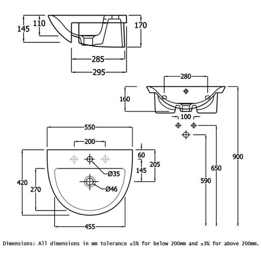RAK Ceramics Morning 55cm Semi Recessed Basin 1 Tap Hole - MORSR5501AWHA - Envy Bathrooms Ltd