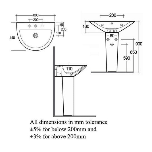 RAK Ceramics Morning 60cm Basin 1 Tap Hole - MORWB6001AWHA - Envy Bathrooms Ltd