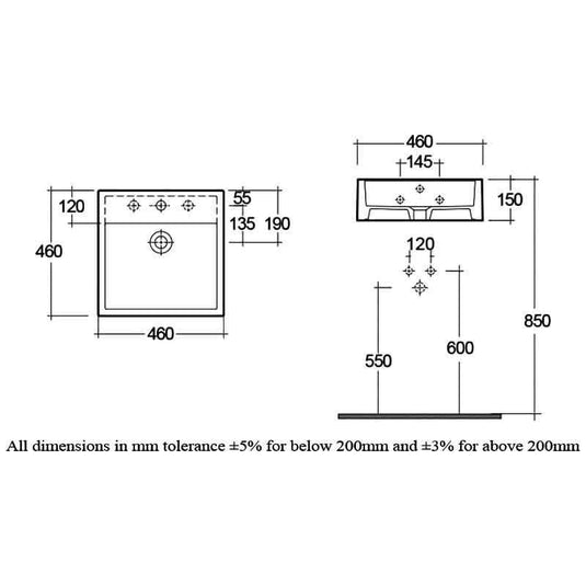RAK Ceramics Nova 46cm Semi Recessed Basin - 1 Tap Hole - OC123AWHA - Envy Bathrooms Ltd