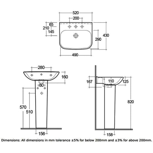 RAK Ceramics Origin 52cm Basin - 1 Tap Hole - ORG0801AWHA - Envy Bathrooms Ltd